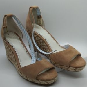 1901 Nadine espadrille wedge with ankle strap size 8.5, suede with braided jute